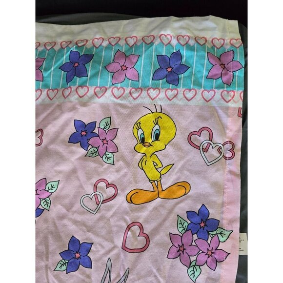 Vintage 90s 1996 Looney Tunes Pink Hearts Valentines Twin Sheet Set Tweety Tasma - Picture 14 of 16